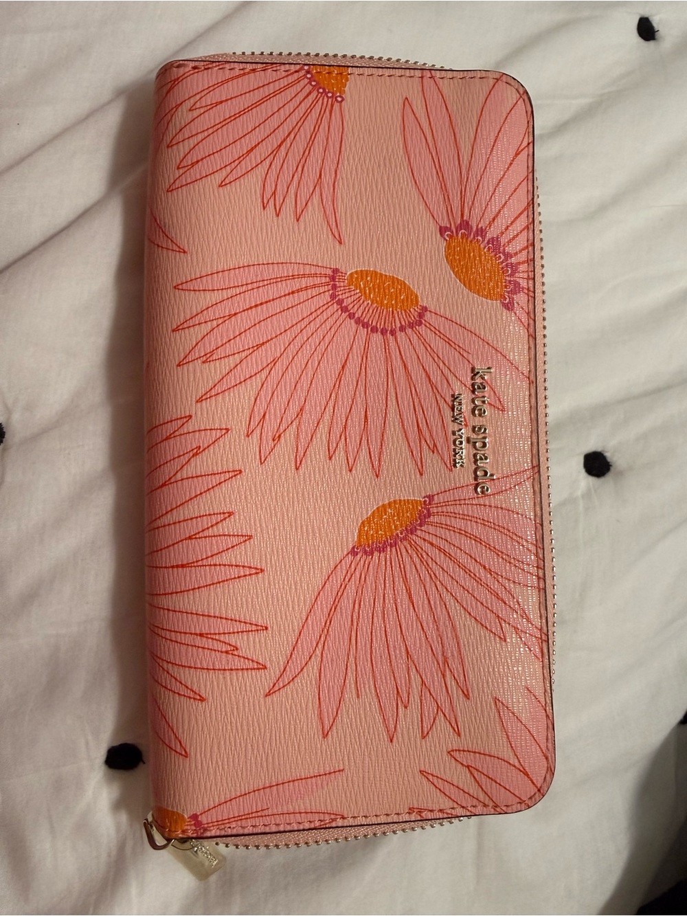 kate spade Pink Floral Zip-Around Wallet with Orange Accents